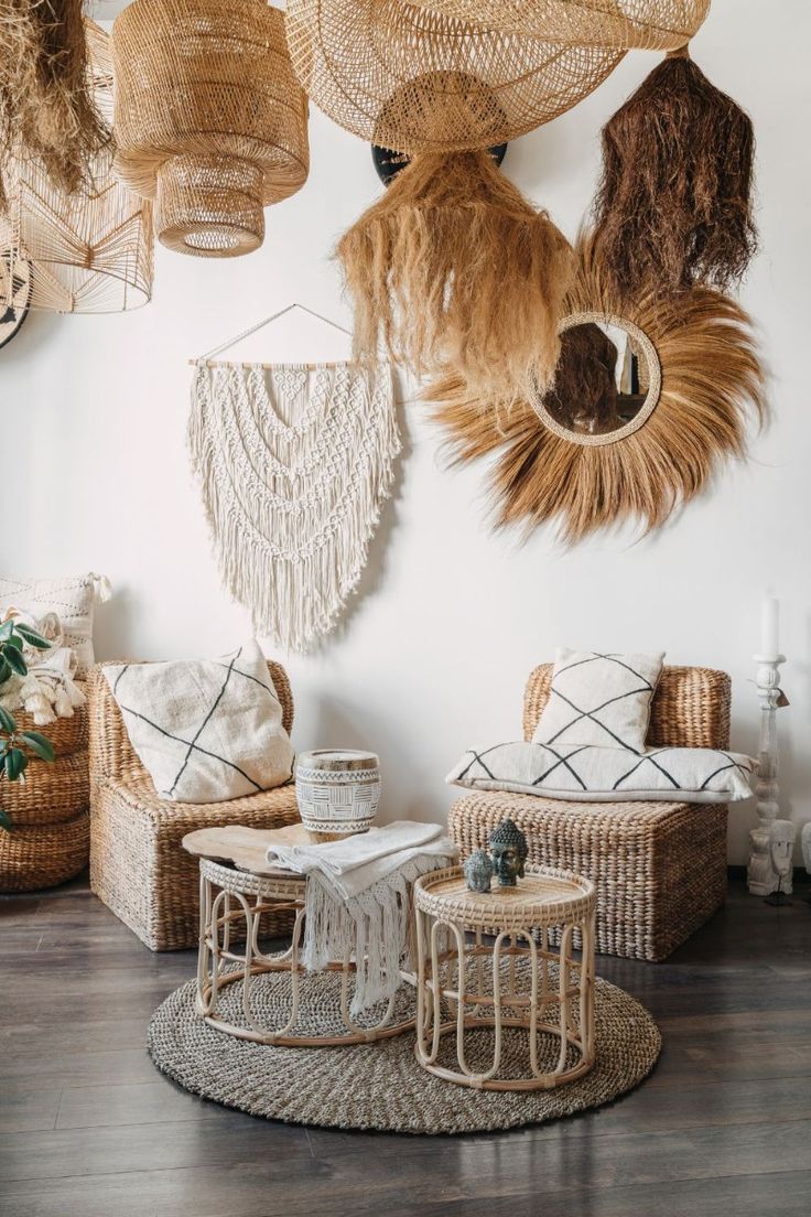 Bloomingville Oumou Wall Art displayed in a cozy, bohemian living space with natural decor elements.