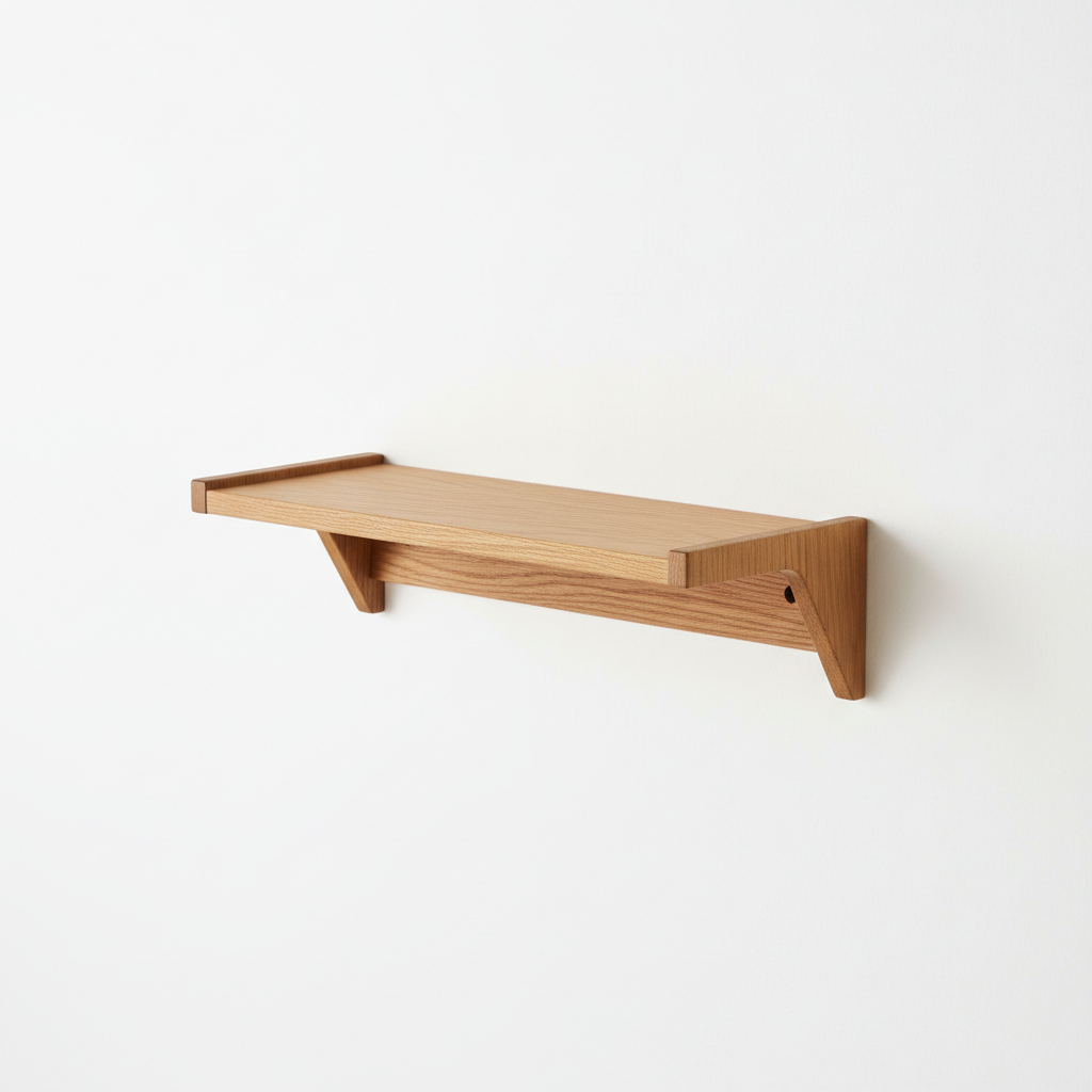 FDB Furniture B5 Borge Mogensen Shelf Solid Oak, compact floating wall shelf with minimalist design.