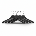 HAY Smooth Wide Coat Hangers Set of 4 Black displaying sleek and minimalist design for wardrobe organization.